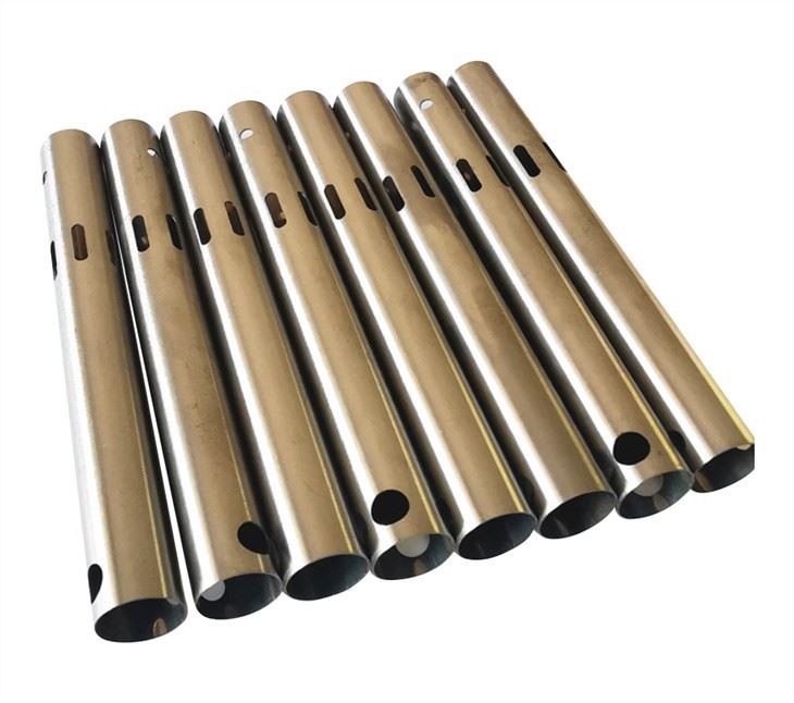 Batch stainless steel tube parts with laser-cut holes and long slots